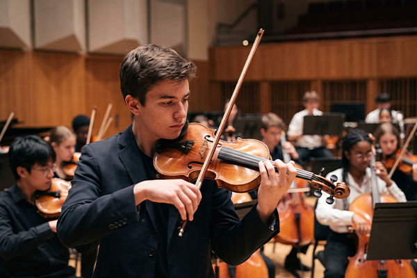 Student with sheet music